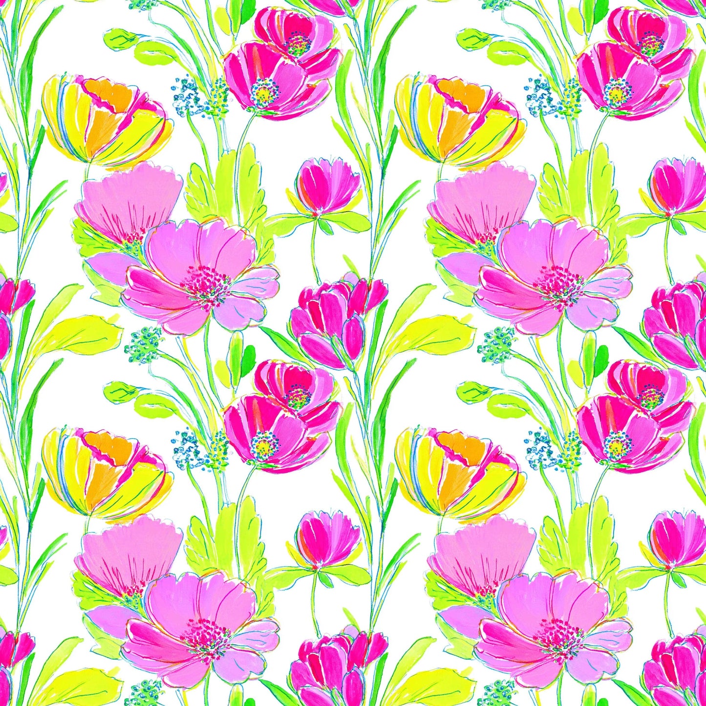 Bright Flowers Fabric - Shop now at American Fabric Prints