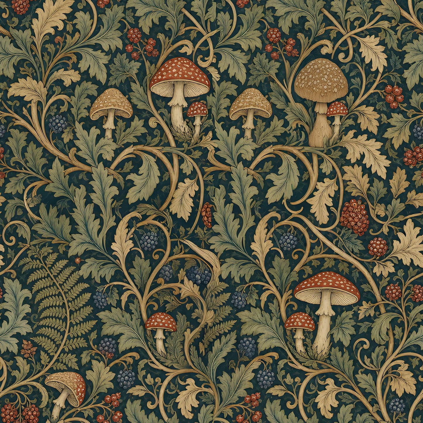Victorian Mushrooms and Berries Fabric - Shop now at American Fabric Prints