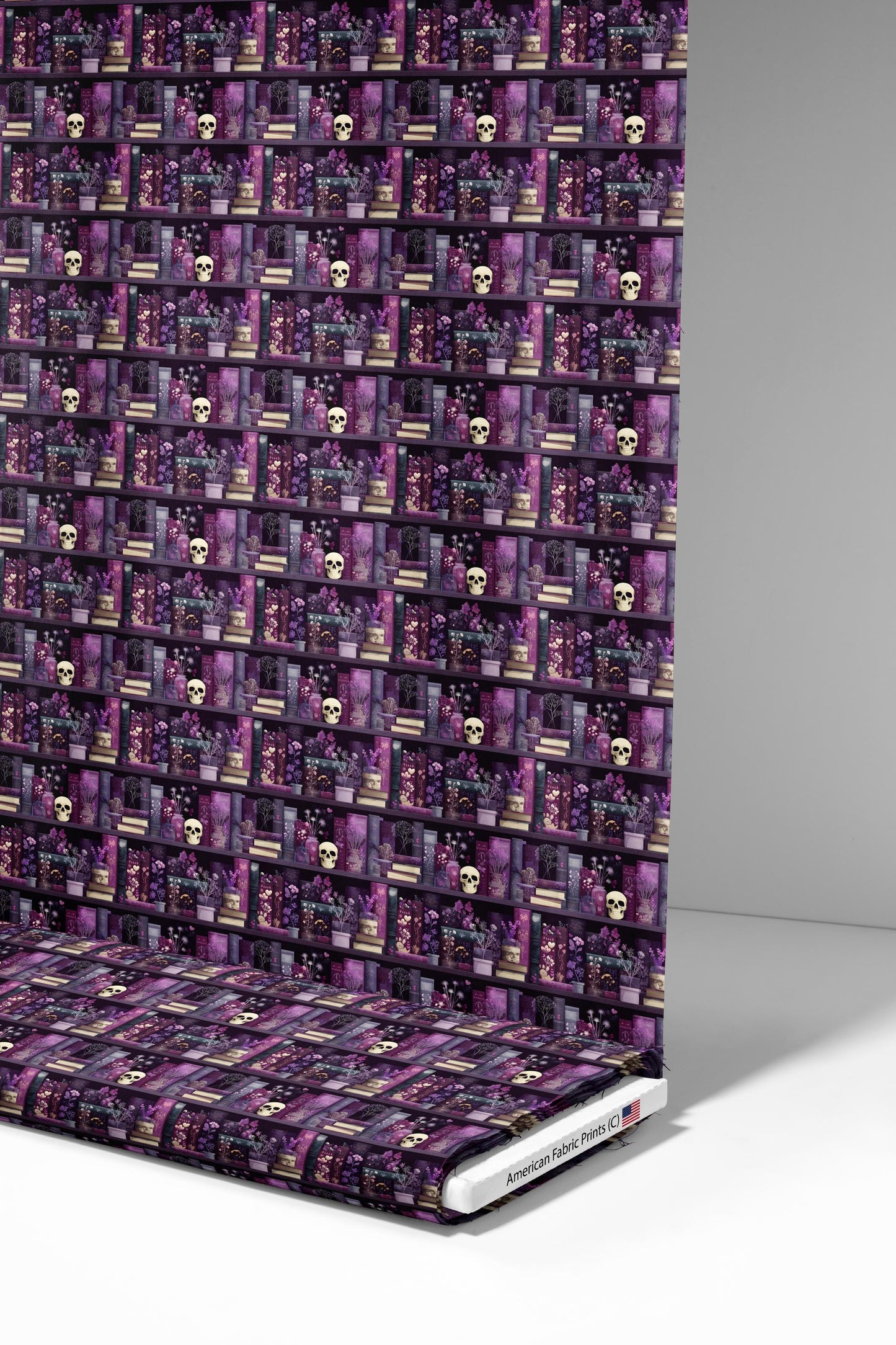 Purple Book Shelves Fabric - Shop now at American Fabric Prints