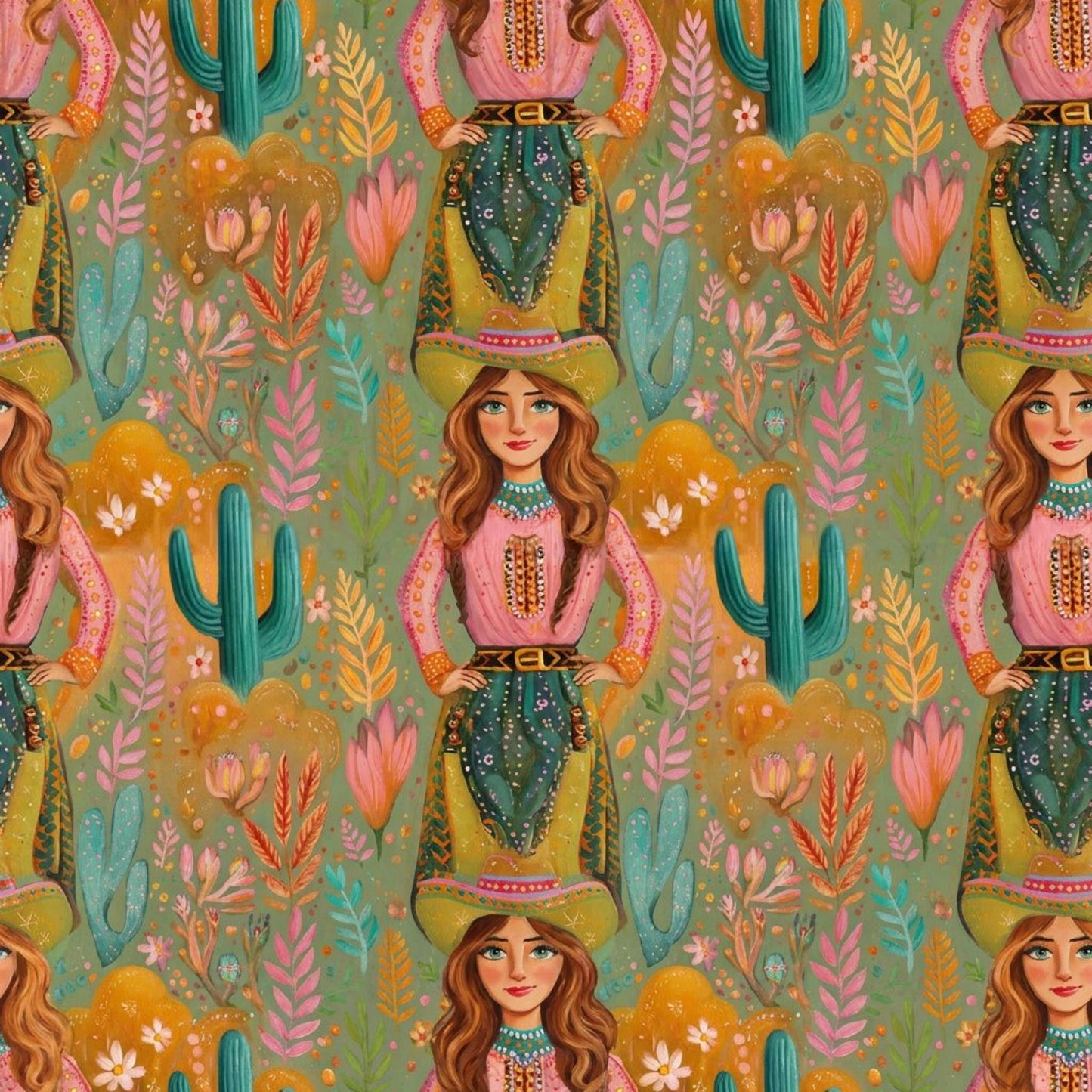 Bright Cowgirl Fabric - Shop now at American Fabric Prints