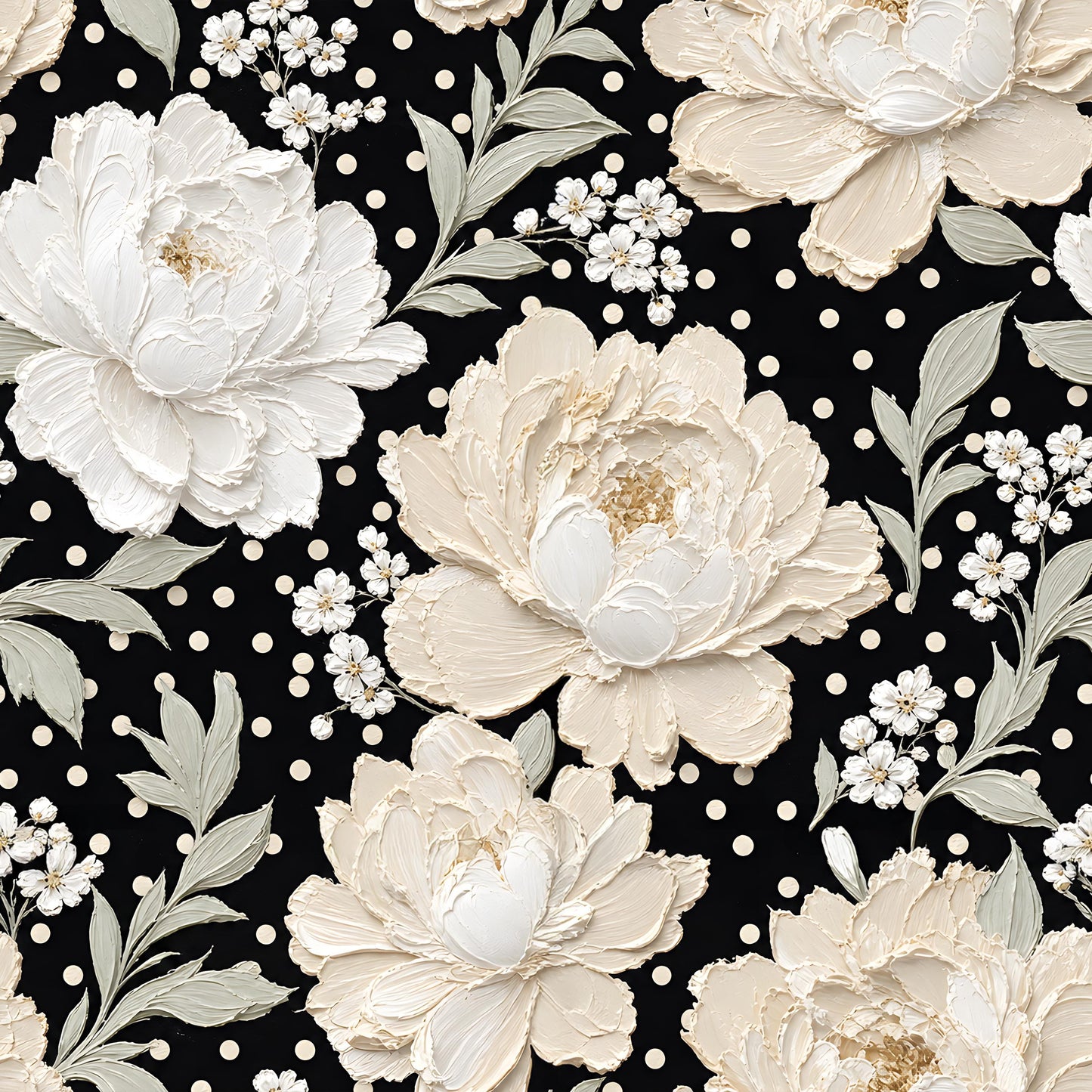 Black Peony Polka Dot Fabric - Shop now at American Fabric Prints