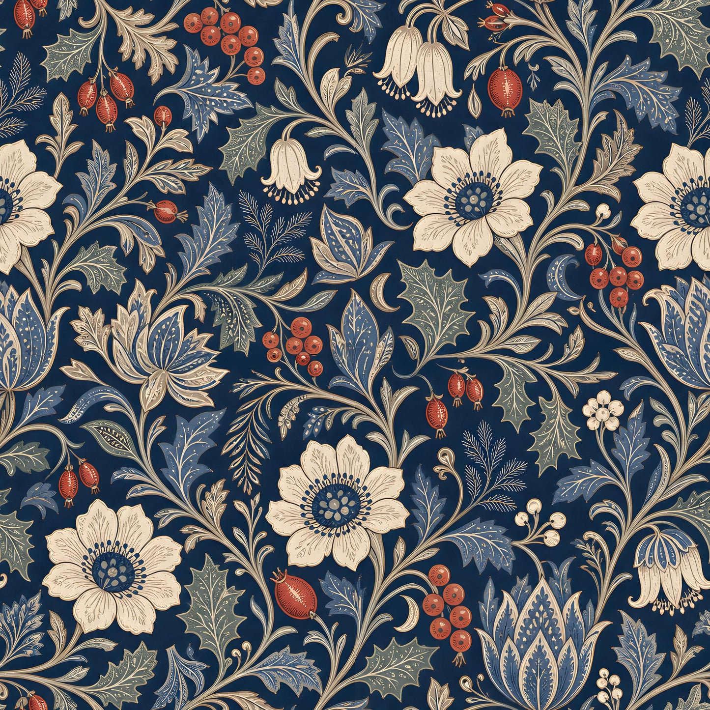Navy Winter Berries Fabric - Shop now at American Fabric Prints