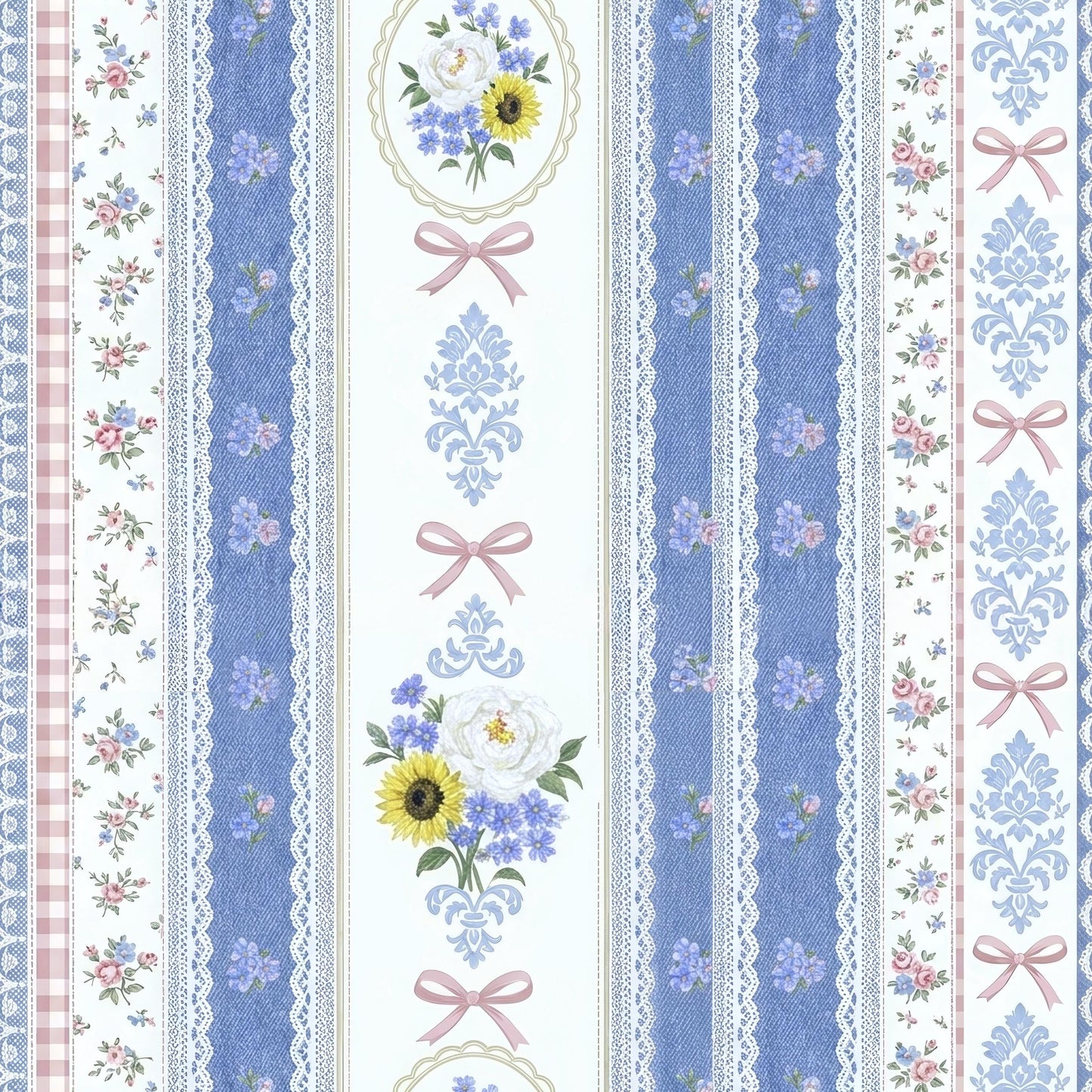 Denim Lace Retro Floral Fabric - Shop now at American Fabric Prints