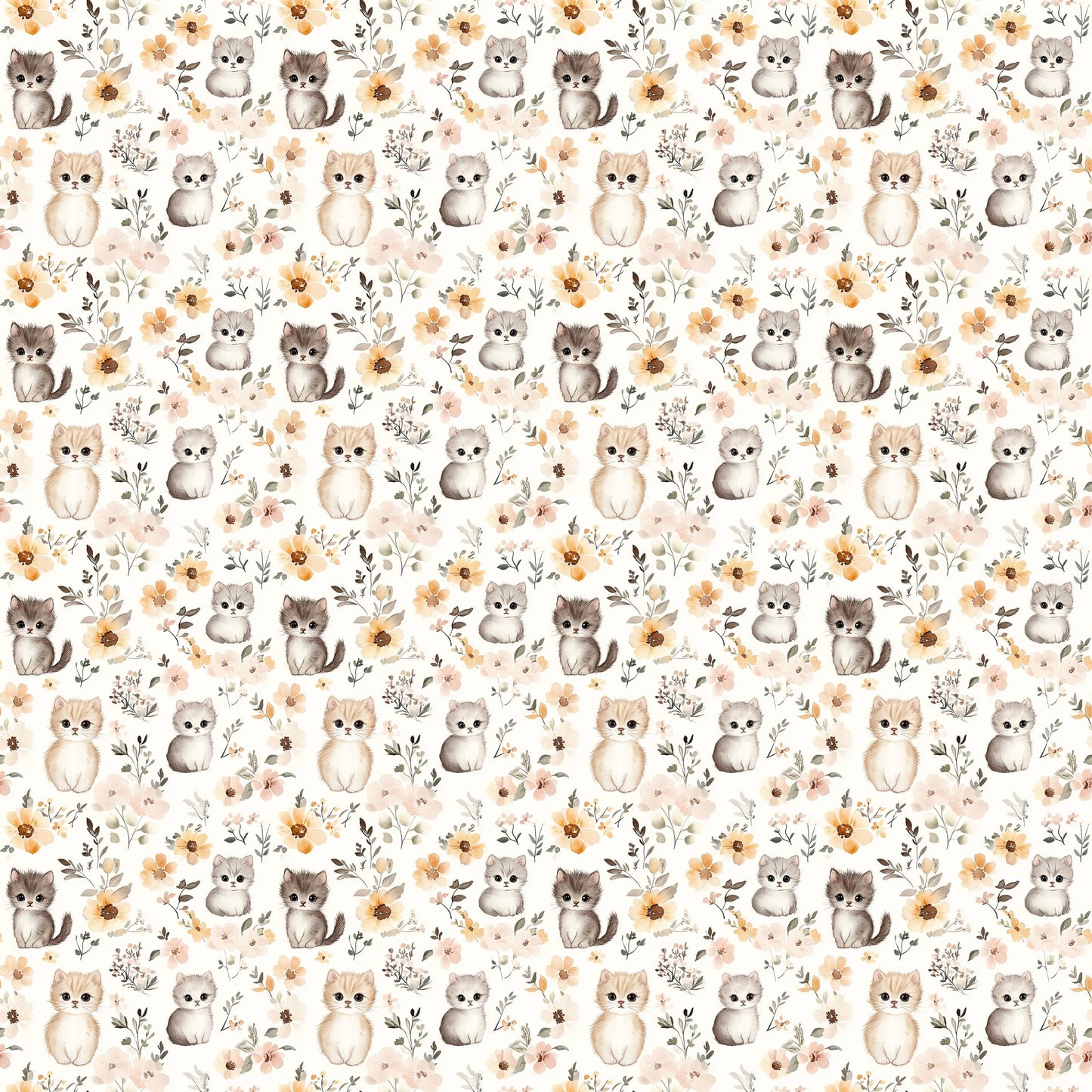 Quilting Fabric with Kittens and Flowers | BOHO Theme | Made in the USA by American Fabric Prints