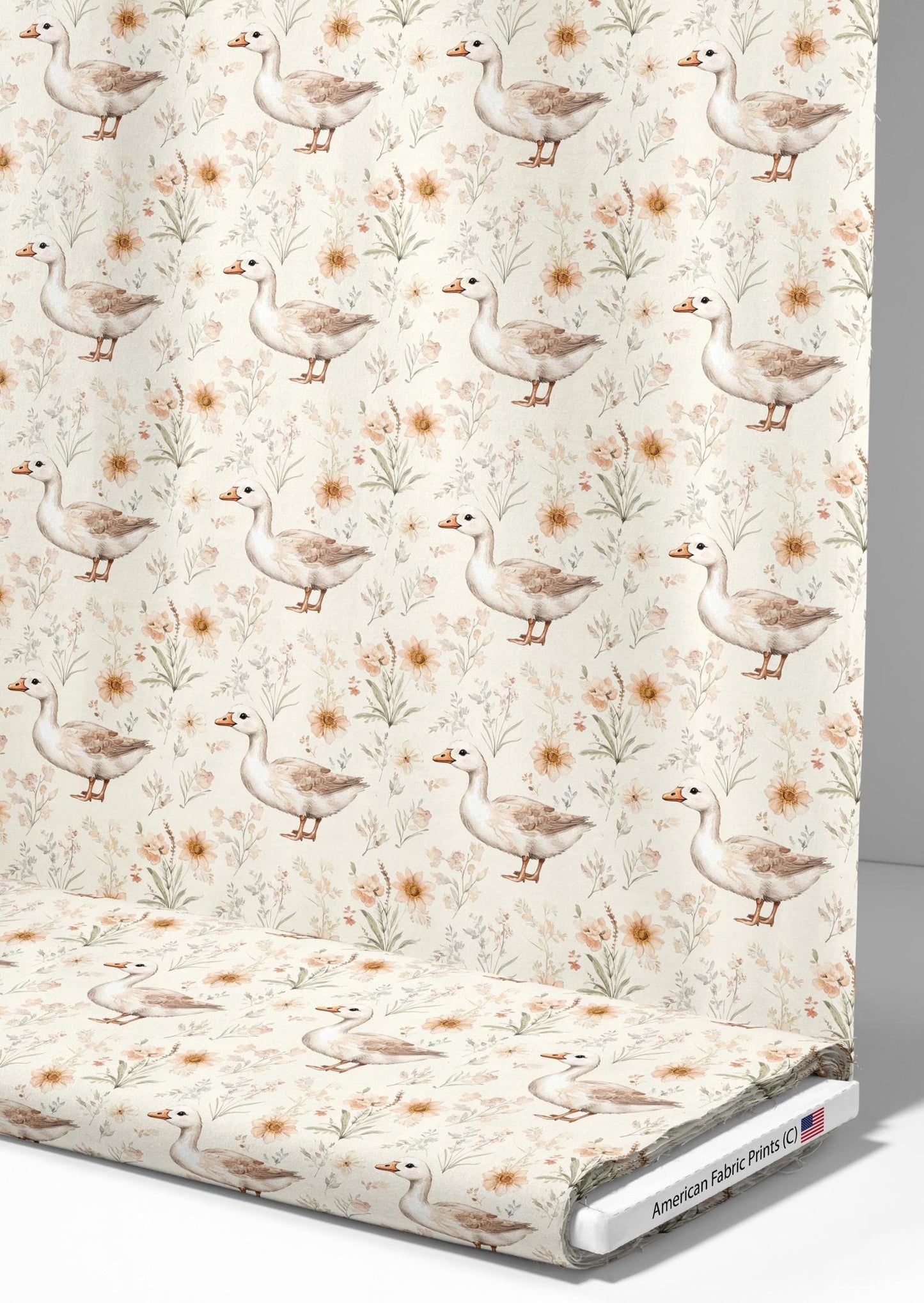 Mother Goose Floral Fabric | Premium Cotton Quilt Fabric | Goose Floral Pattern | Made in the USA | American Fabric Prints | Boho Goose