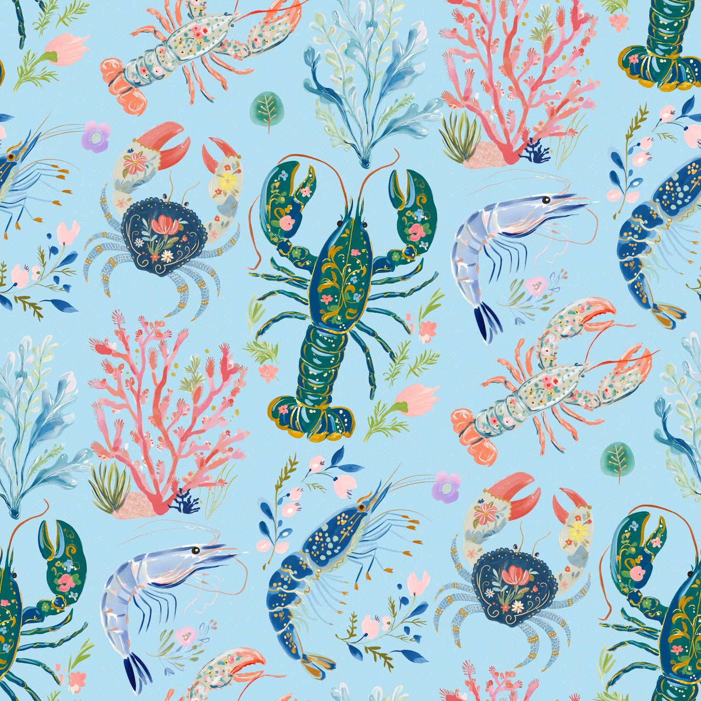 Coastal Seafood Fabric - Shop now at American Fabric Prints