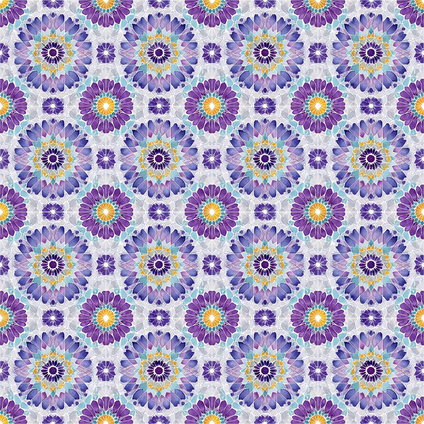 Purple Floral Tiles Fabric - Shop now at American Fabric Prints