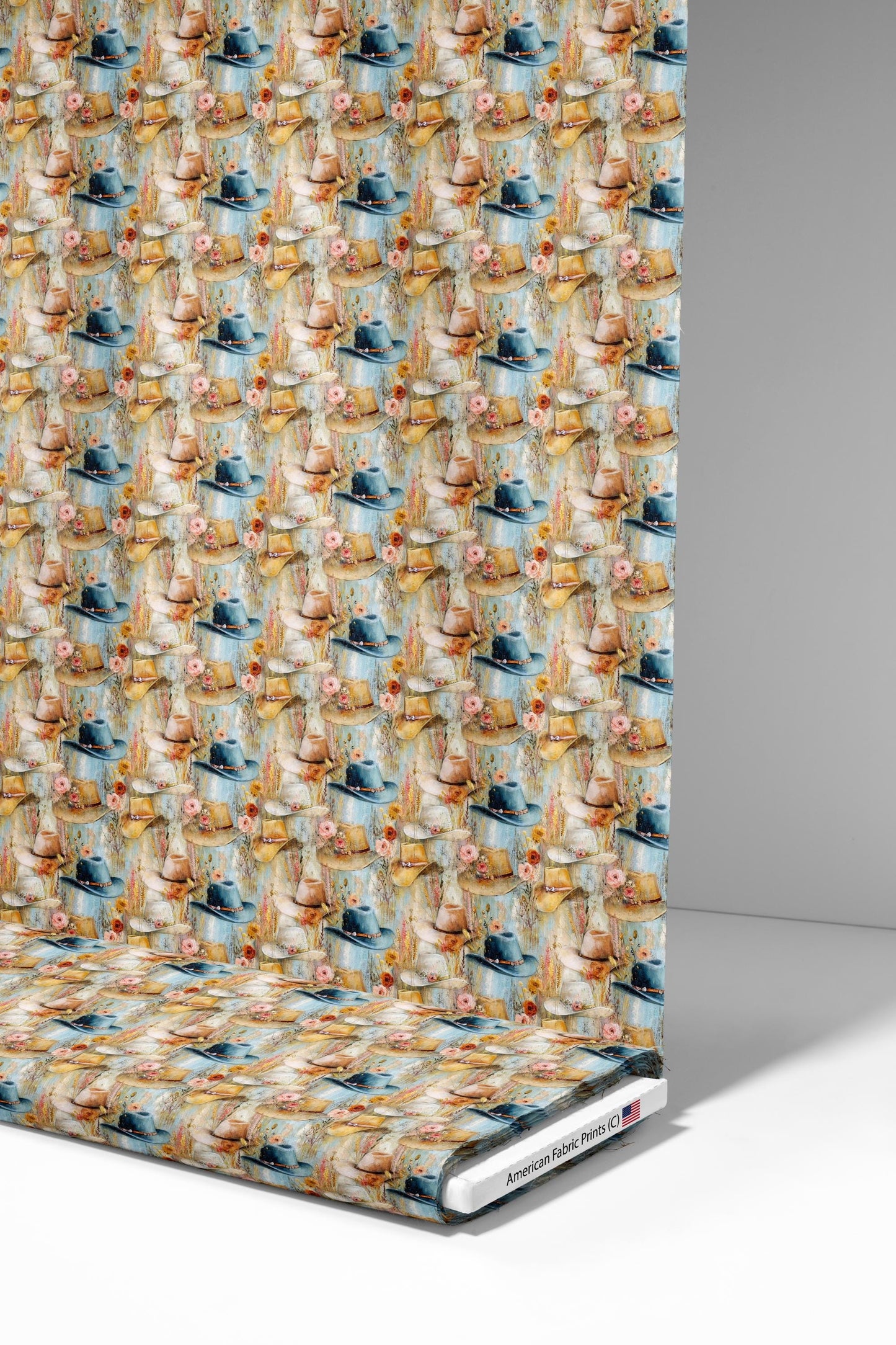 Coquette Cowgirl Painted Hats Fabric - Shop now at American Fabric Prints