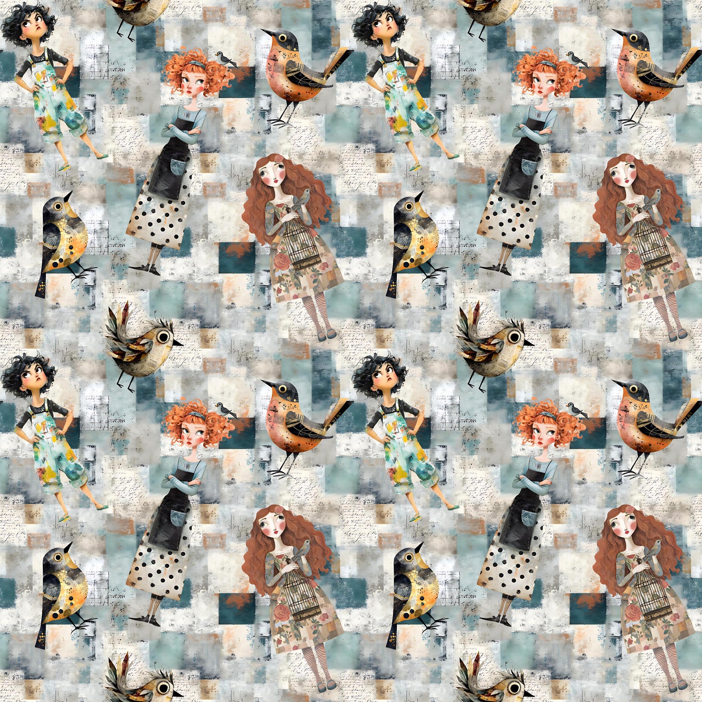 Folk Art Lady Fabric - Shop now at American Fabric Prints
