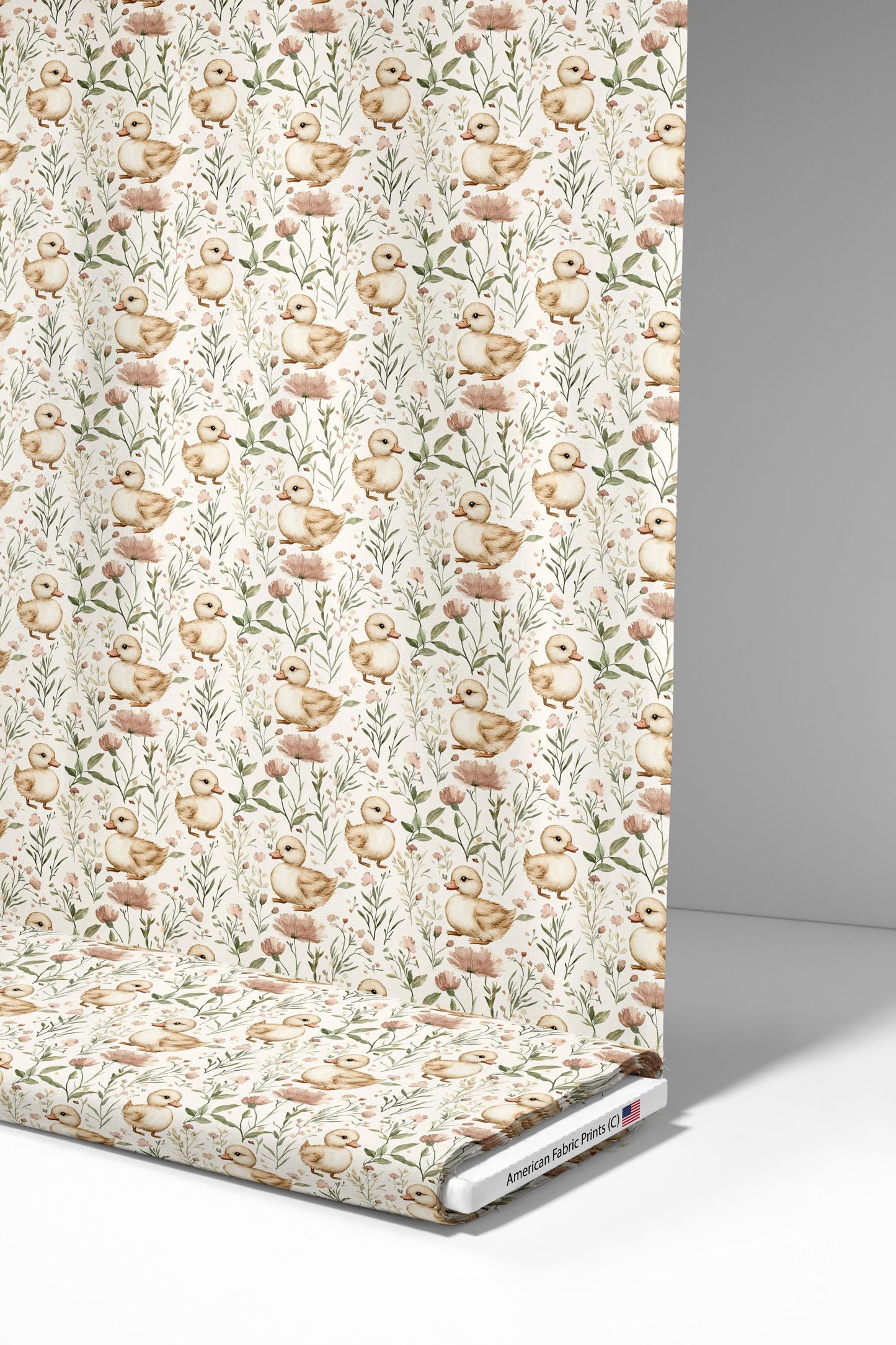 Premium Cotton Quilt Fabric with Ducks and Flowers. Made in the USA! Shop now at American Fabric Prints.