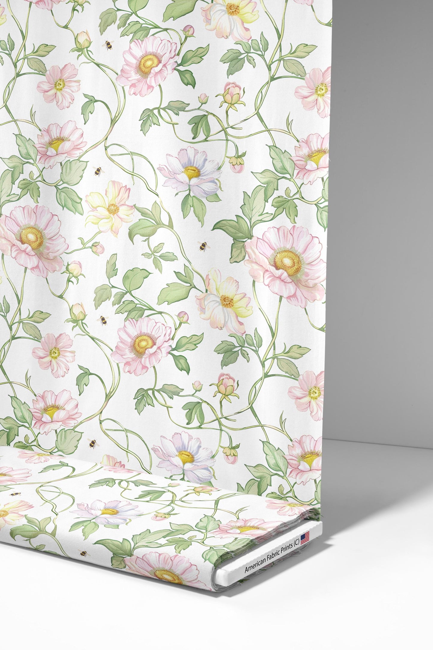 Premium Floral Quilting Fabric with Bees. Premium Cotton Quilt Fabric. Made in-house by us @AmericanFabricPrints.
