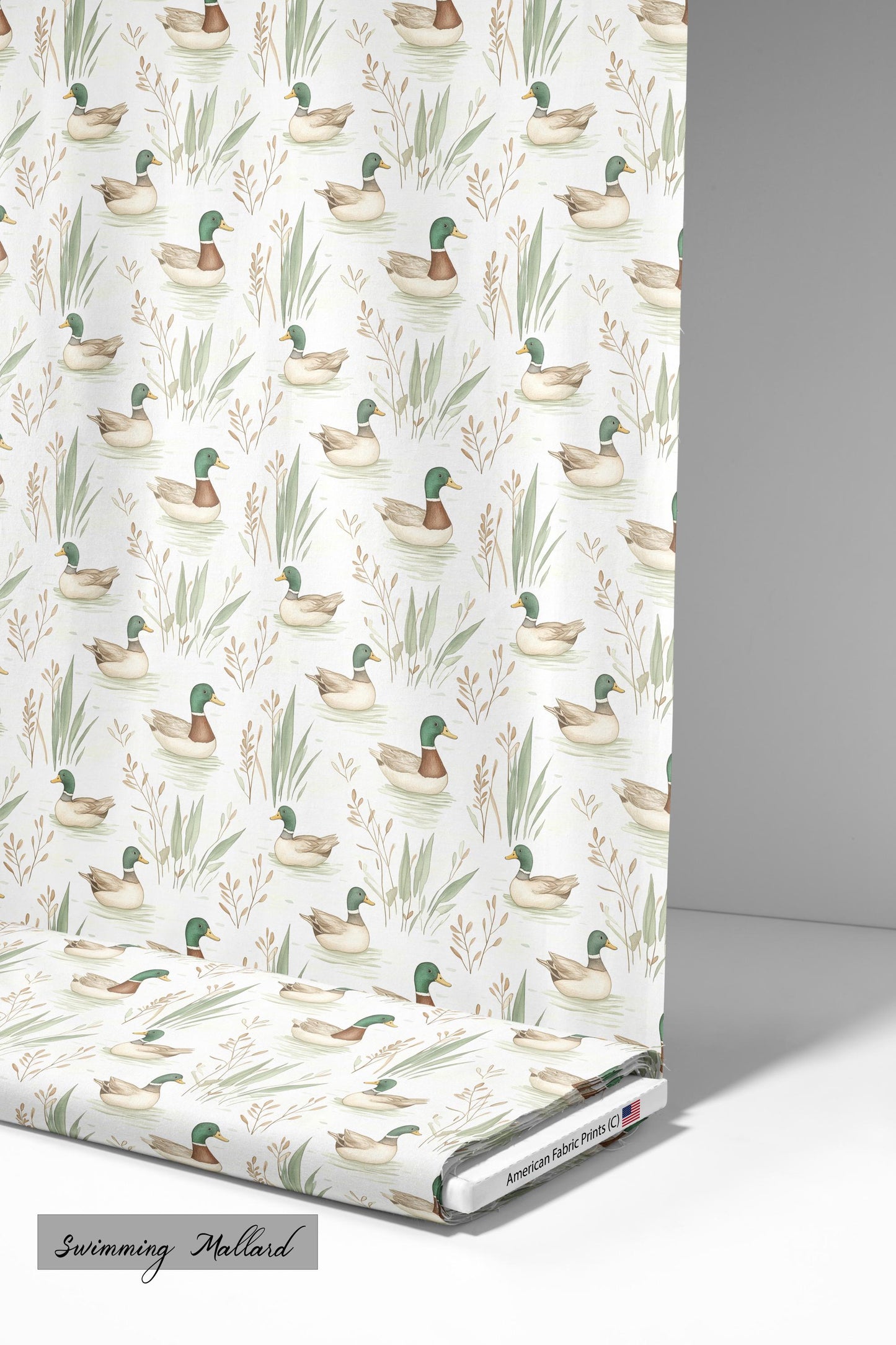 Swimming Mallard Duck Pattern on Premium Cotton Fabric. Shop now at American Fabric Prints.