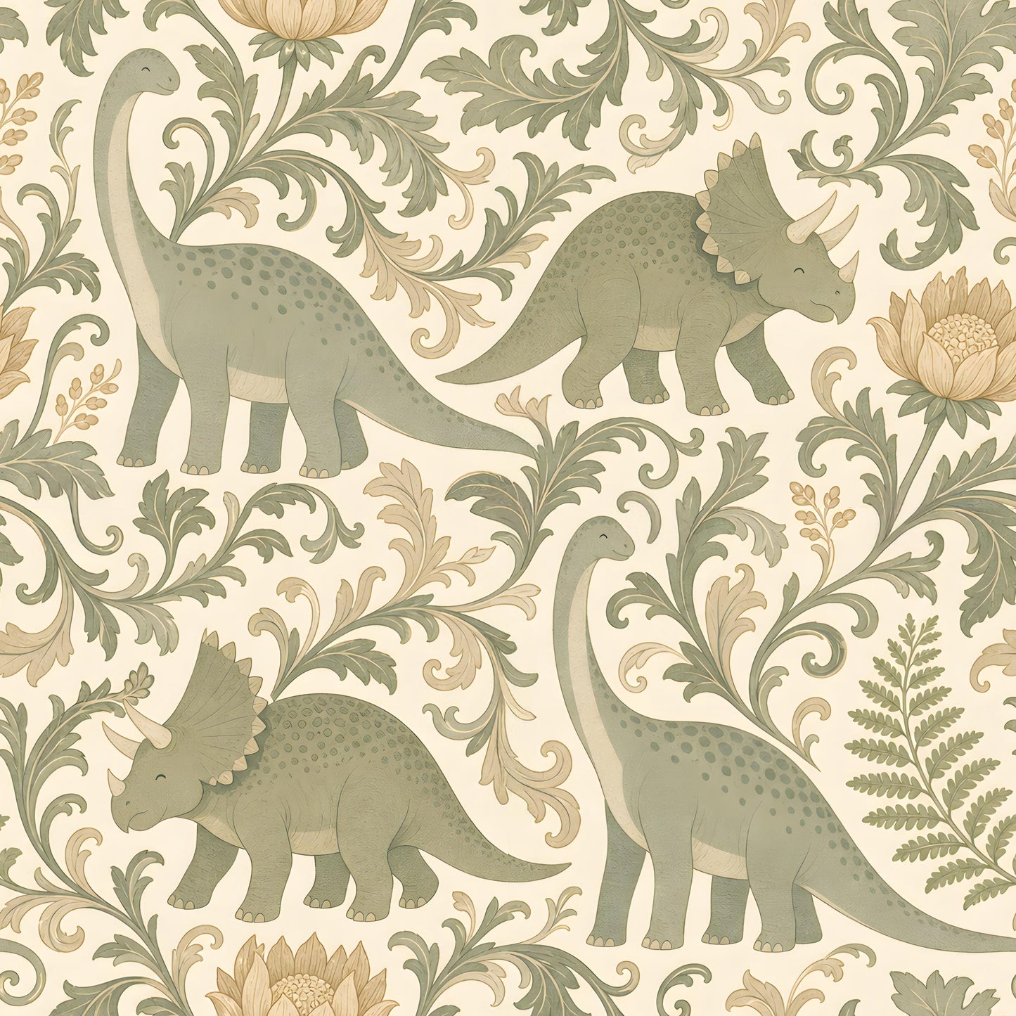 Dinosaur Damask Sage Green Fabric - Shop now at American Fabric Prints