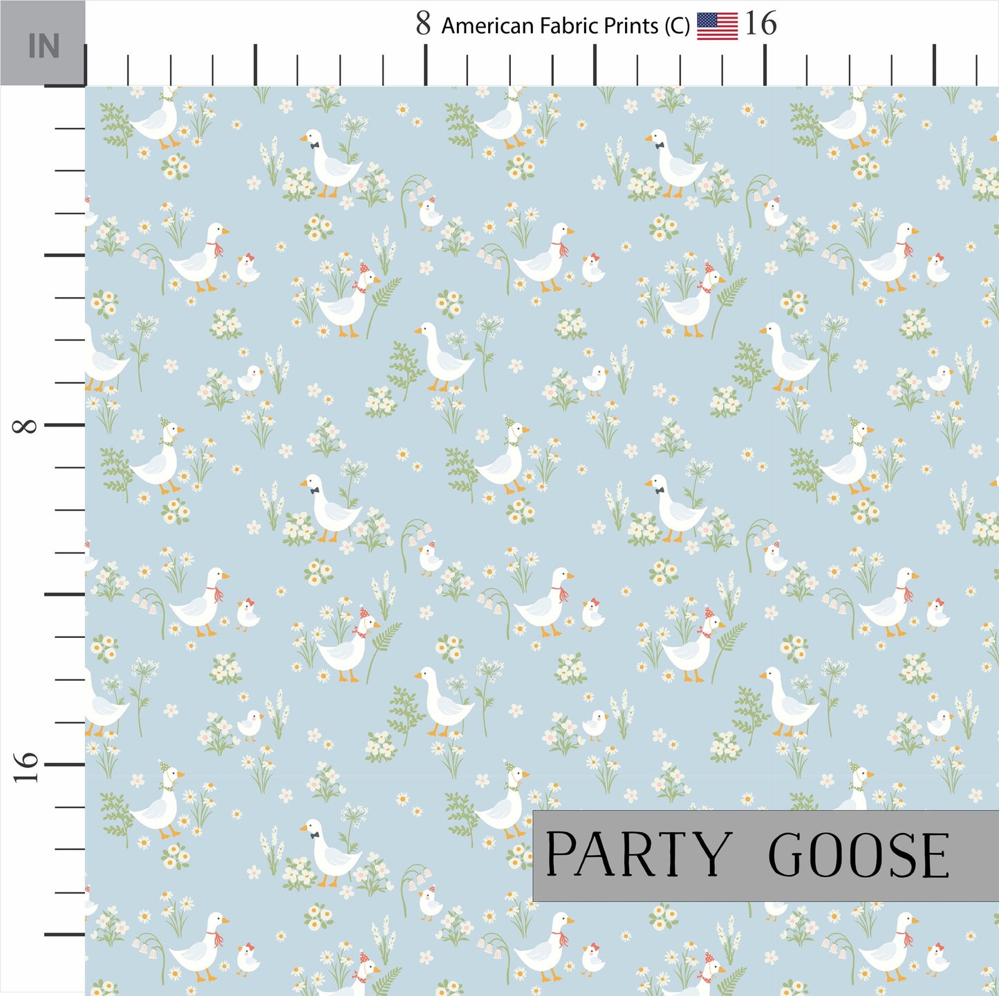 Goose Celebration Cotton Quilt Fabric | Cotton Quilt Fabric | Blue Background | Made in the USA | American Fabric Prints