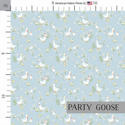 Goose Celebration Cotton Quilt Fabric | Cotton Quilt Fabric | Blue Background | Made in the USA | American Fabric Prints