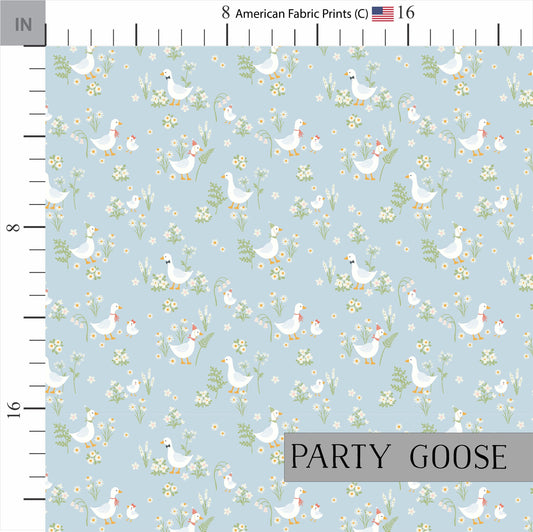 Goose Celebration Cotton Quilt Fabric | Cotton Quilt Fabric | Blue Background | Made in the USA | American Fabric Prints