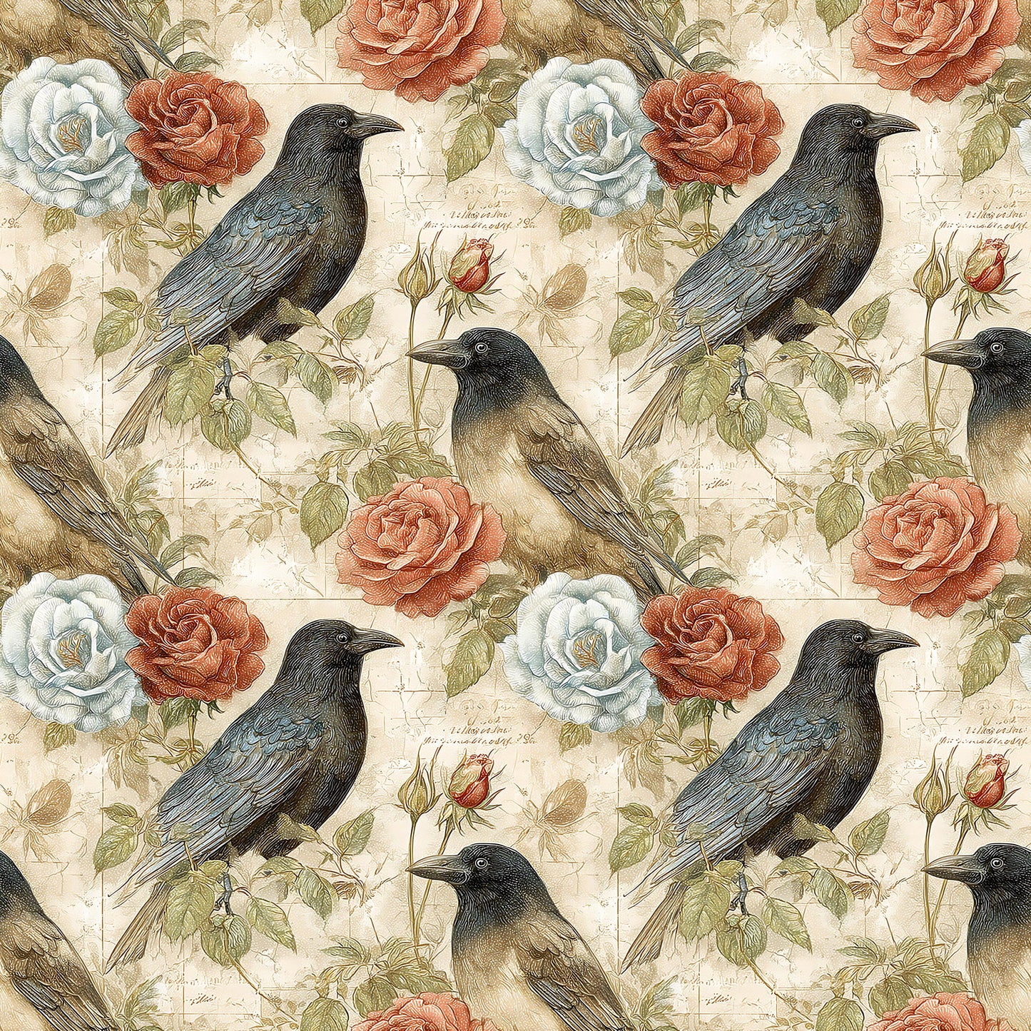 Heirloom Victorian Crows Fabric - Shop now at American Fabric Prints
