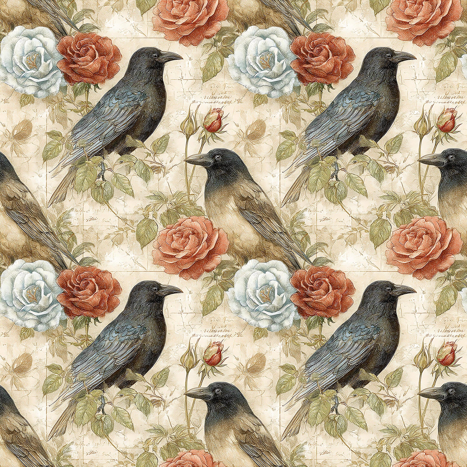 Heirloom Victorian Crows Fabric - Shop now at American Fabric Prints