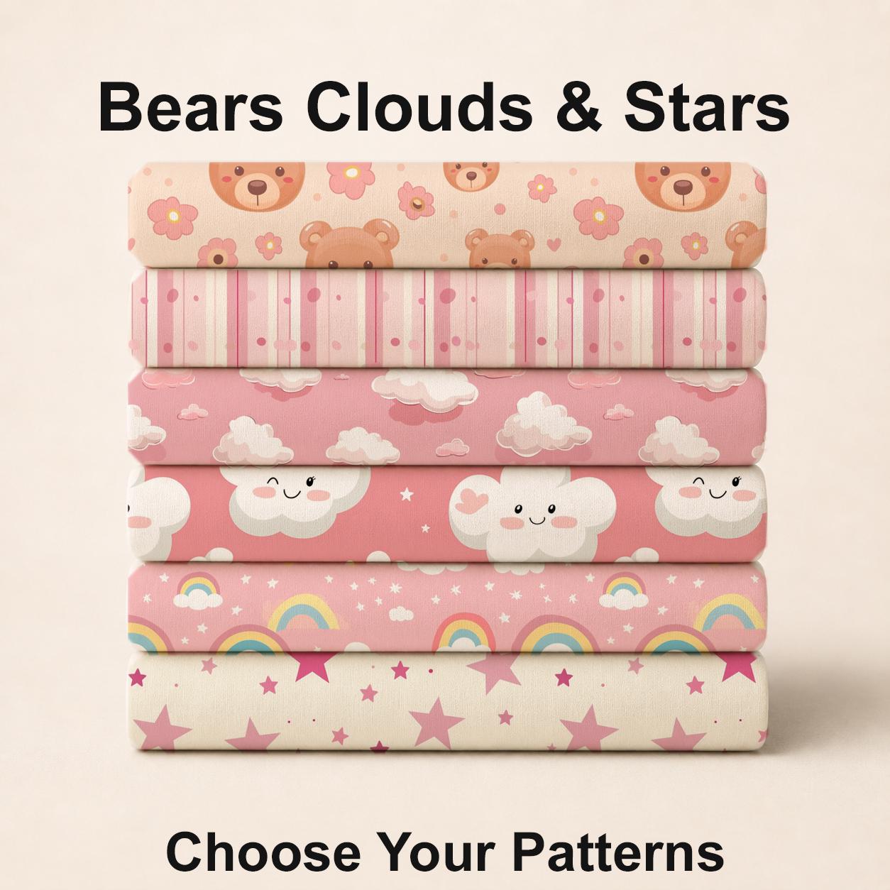 Bears Clouds Stars Fabric | Nursery Fabric | Teddy Bear Fabric | Rainbow Fabric | Fabric by the Yard | USA Made | American Fabric Prints