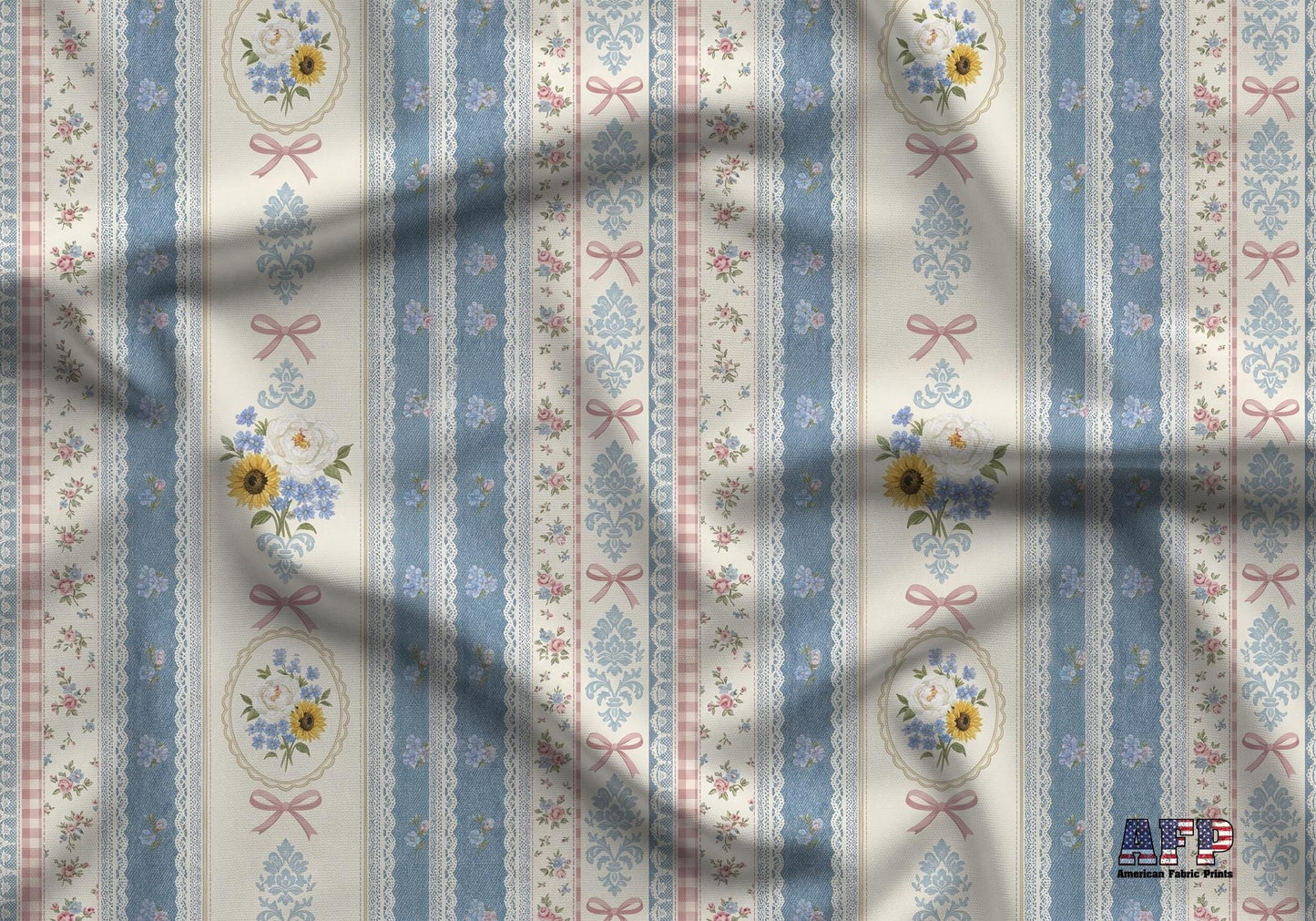 Denim Lace Floral Fabric - Shop now at American Fabric Prints