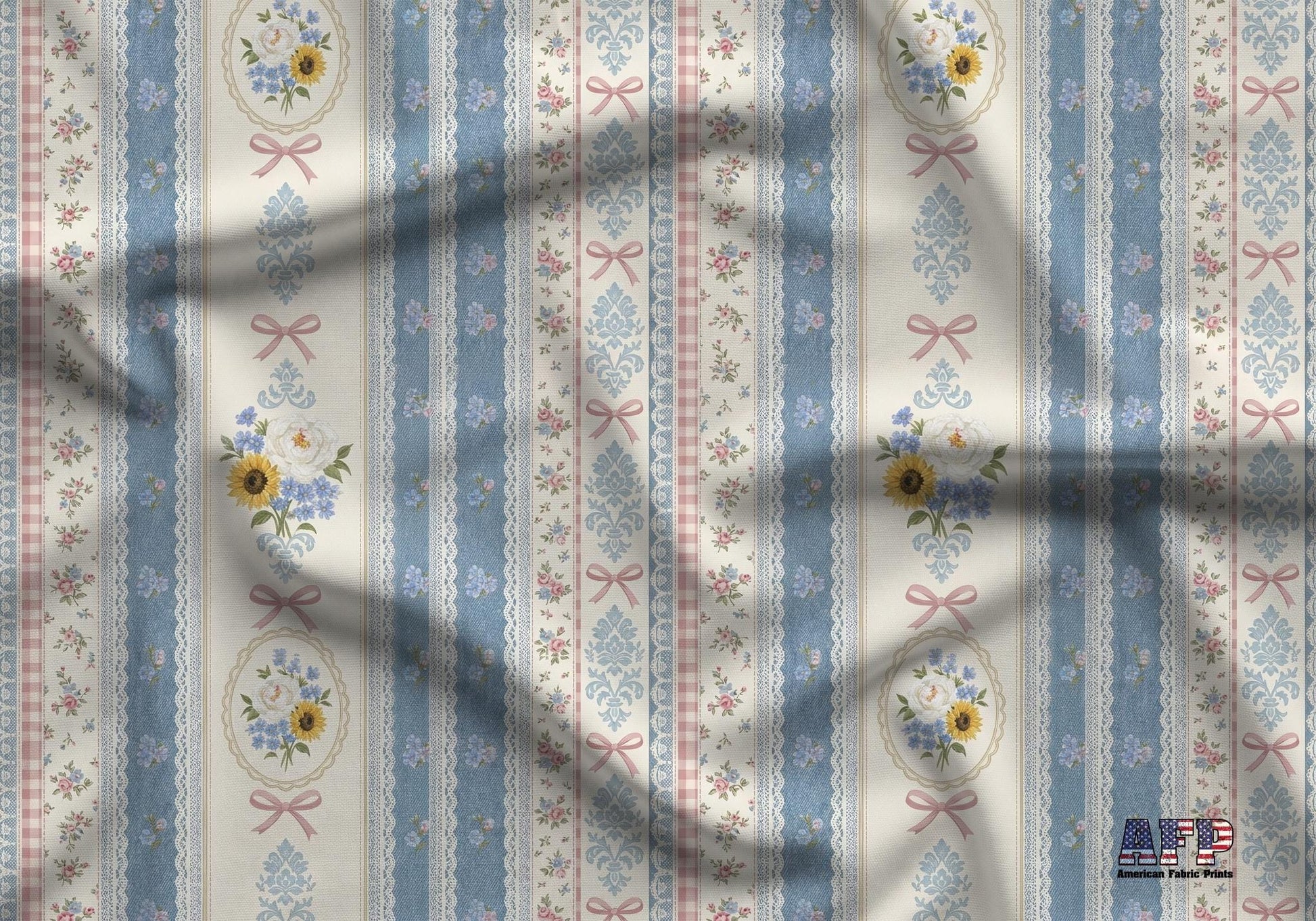 Denim Lace Floral Fabric - Shop now at American Fabric Prints