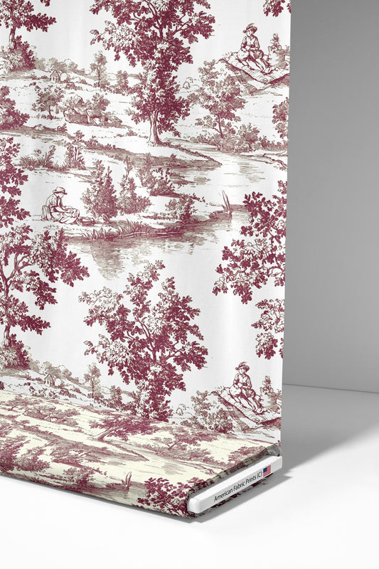 Burgundy Toile De Jouy Made in the USA by American Fabric Prints. Shop now at American Fabric Prints.