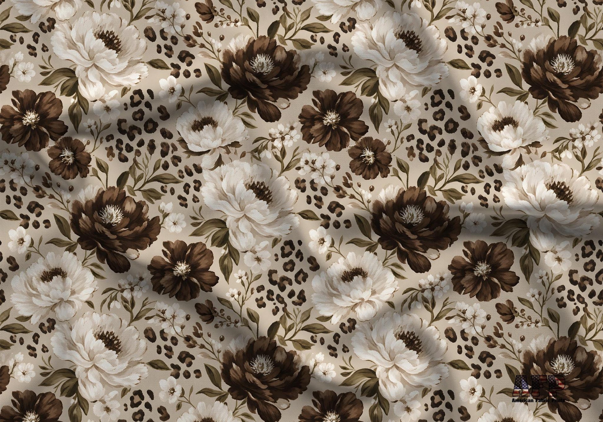 Leopard Brown Floral Fabric - Shop now at American Fabric Prints
