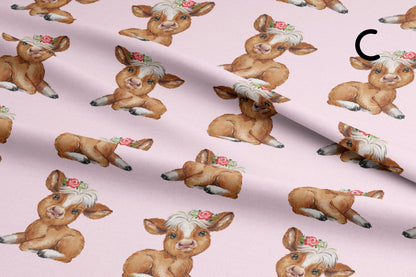 Highland Cow Fabric | Floral Quilt | Plaid Quilting Fabric | Spring Fabric | Nursery Fabric | Baby Fabric | Cotton Fabric | Pink Bow Quilt