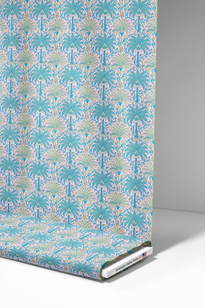 Blue and Green Palm Trees Fabric - Shop now at American Fabric Prints