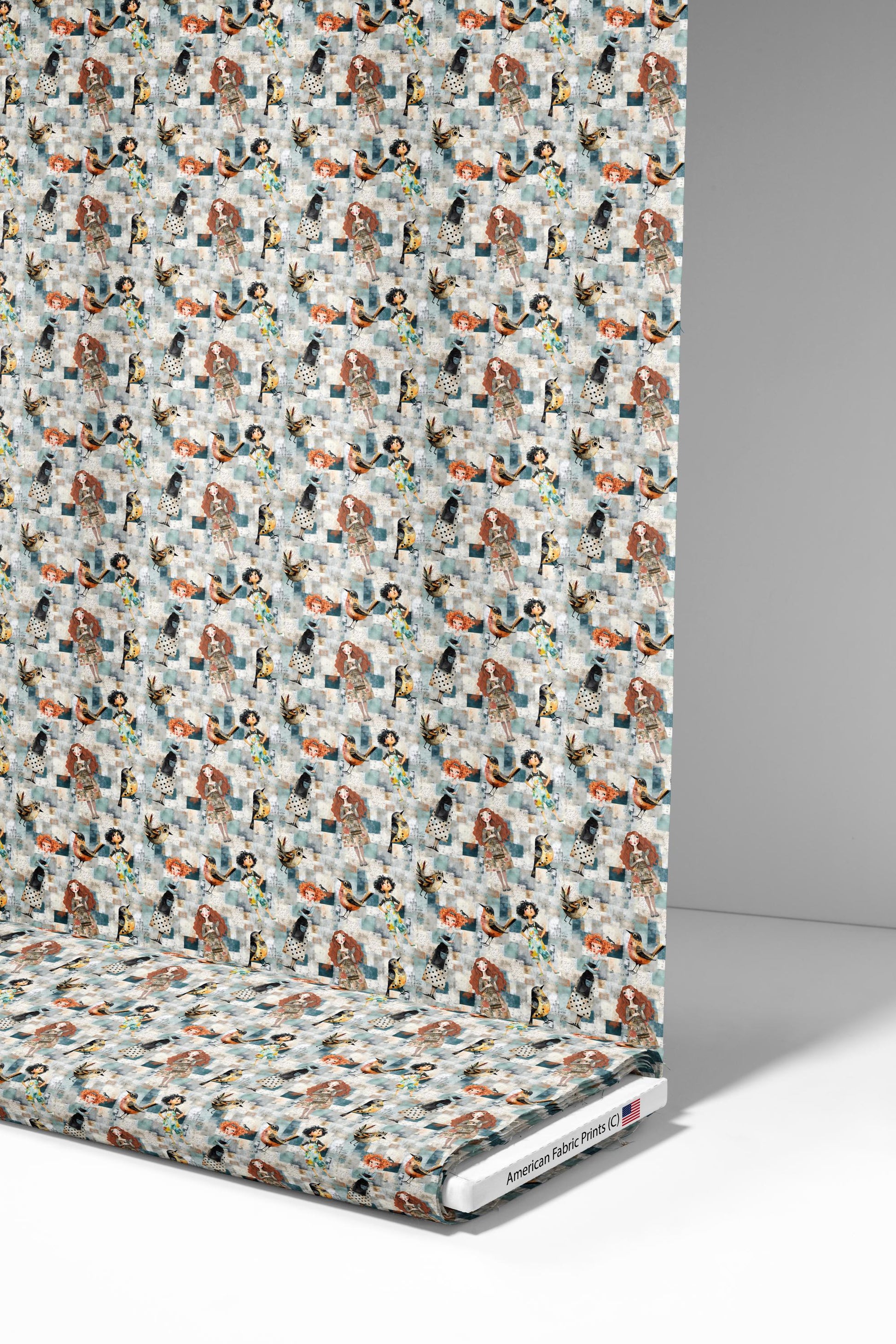 Folk Art Lady Fabric - Shop now at American Fabric Prints