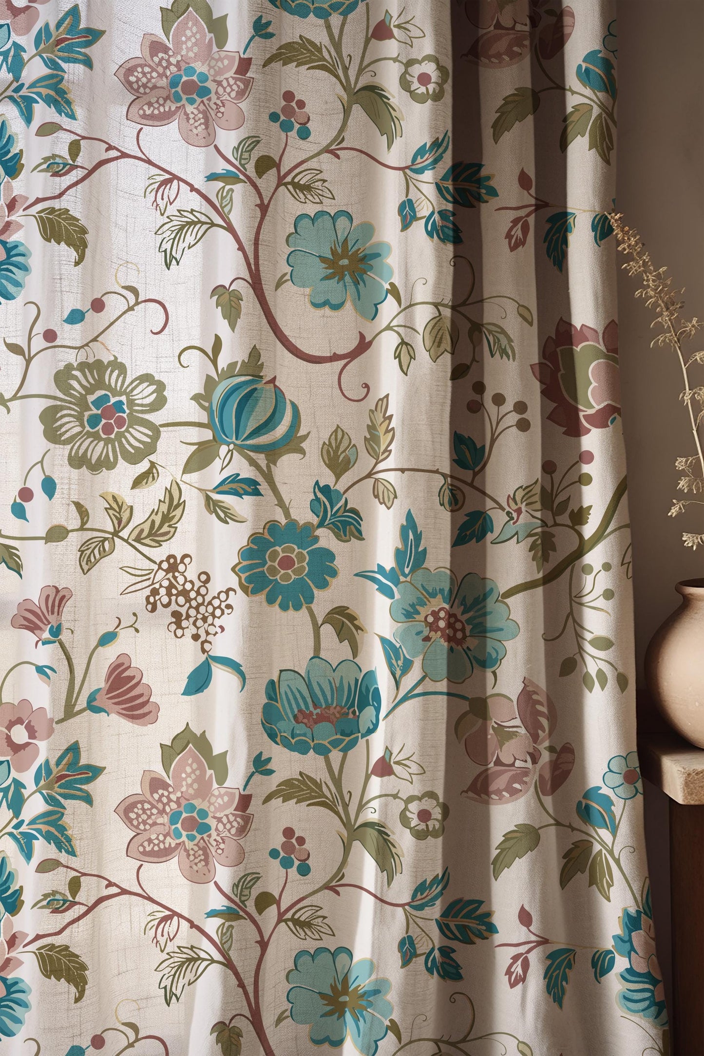 Colorful Floral Motif Fabric by the Yard, Vivid Floral Pattern Fabric, Flower Fabric for Curtains, Upholstery, Pillow Covers, Couch Covering