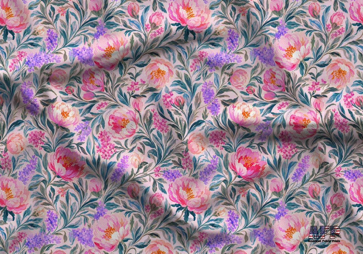 Bright Pink Peony Floral Fabric - Shop now at American Fabric Prints