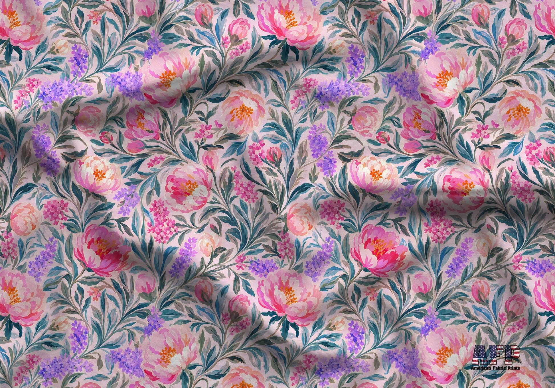 Bright Pink Peony Floral Fabric - Shop now at American Fabric Prints