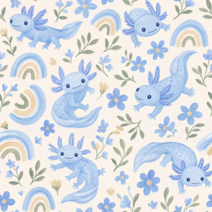 Blue Axolotl Rainbow Fabric - Shop now at American Fabric Prints
