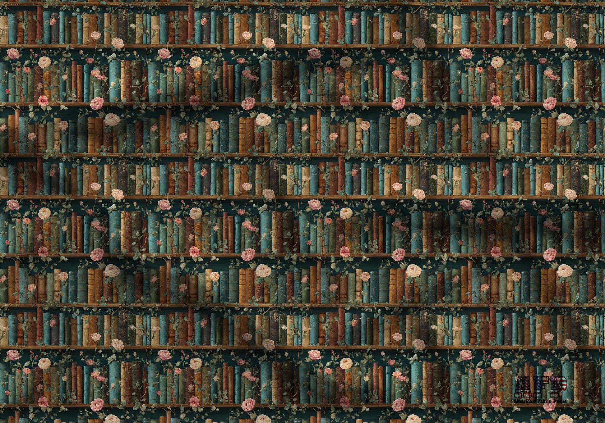 Pink Floral Book Shelves Fabric - Shop now at American Fabric Prints