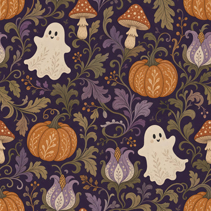 Halloween Damask Ghost and Pumpkins Fabric - Shop now at American Fabric Prints