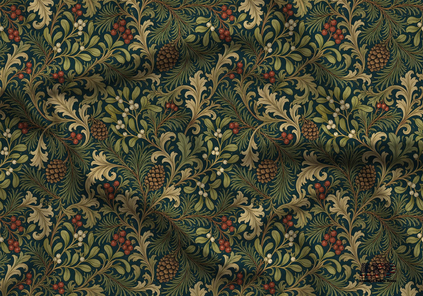 Victorian Christmas Pine Cones Fabric - Shop now at American Fabric Prints