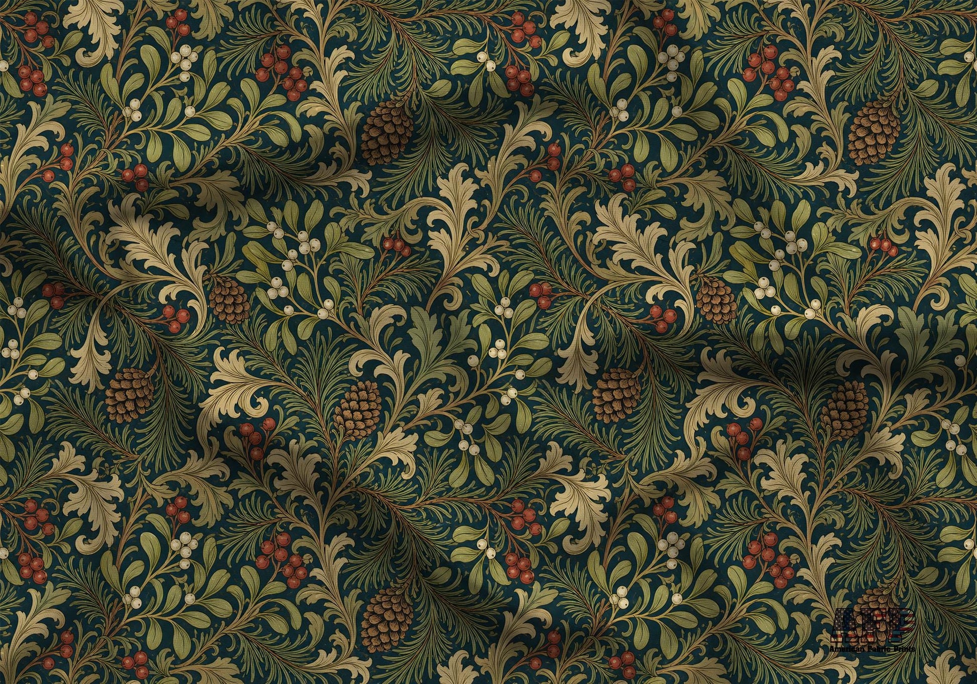Victorian Christmas Pine Cones Fabric - Shop now at American Fabric Prints