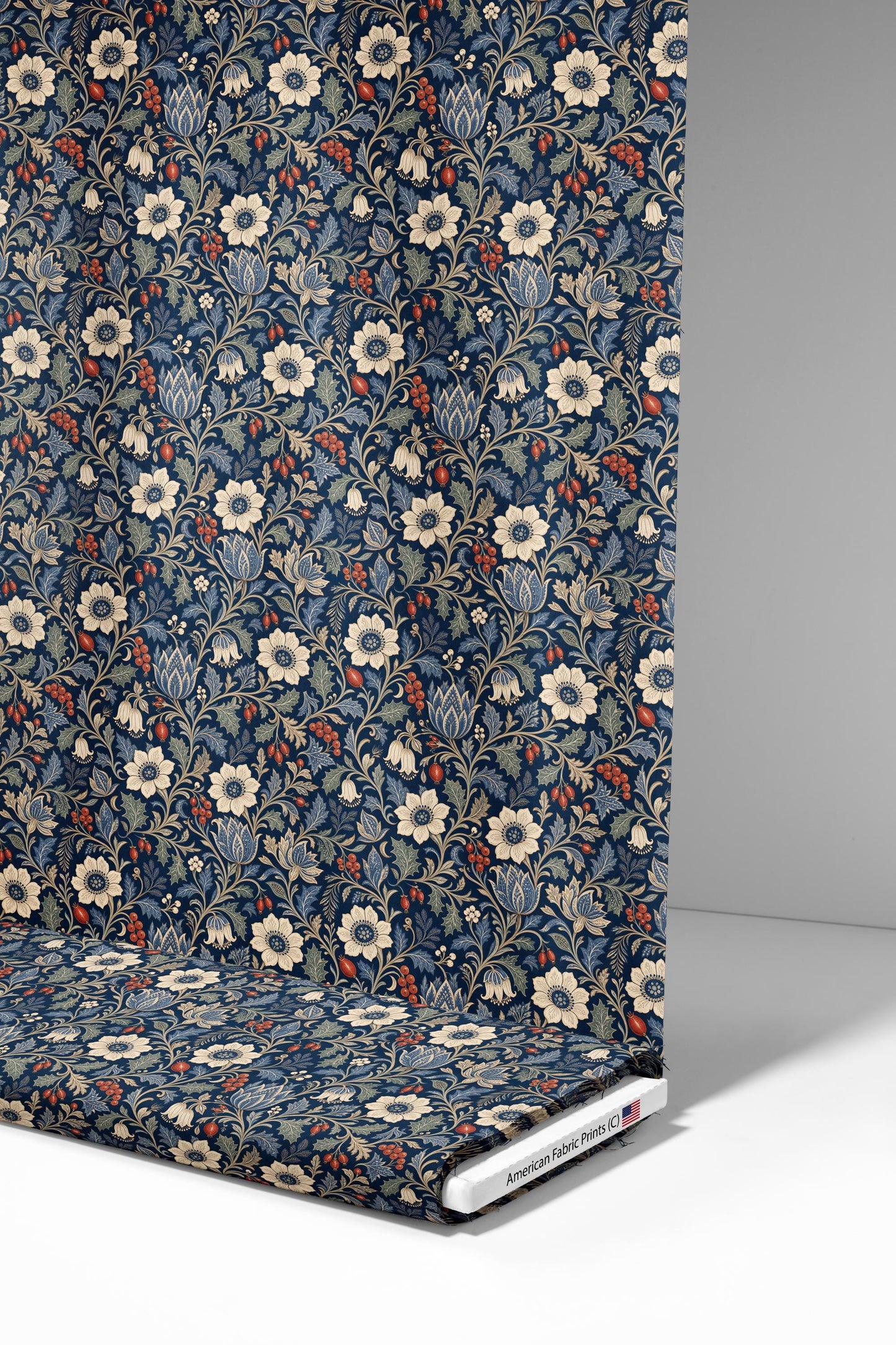 Navy Winter Berries Fabric - Shop now at American Fabric Prints
