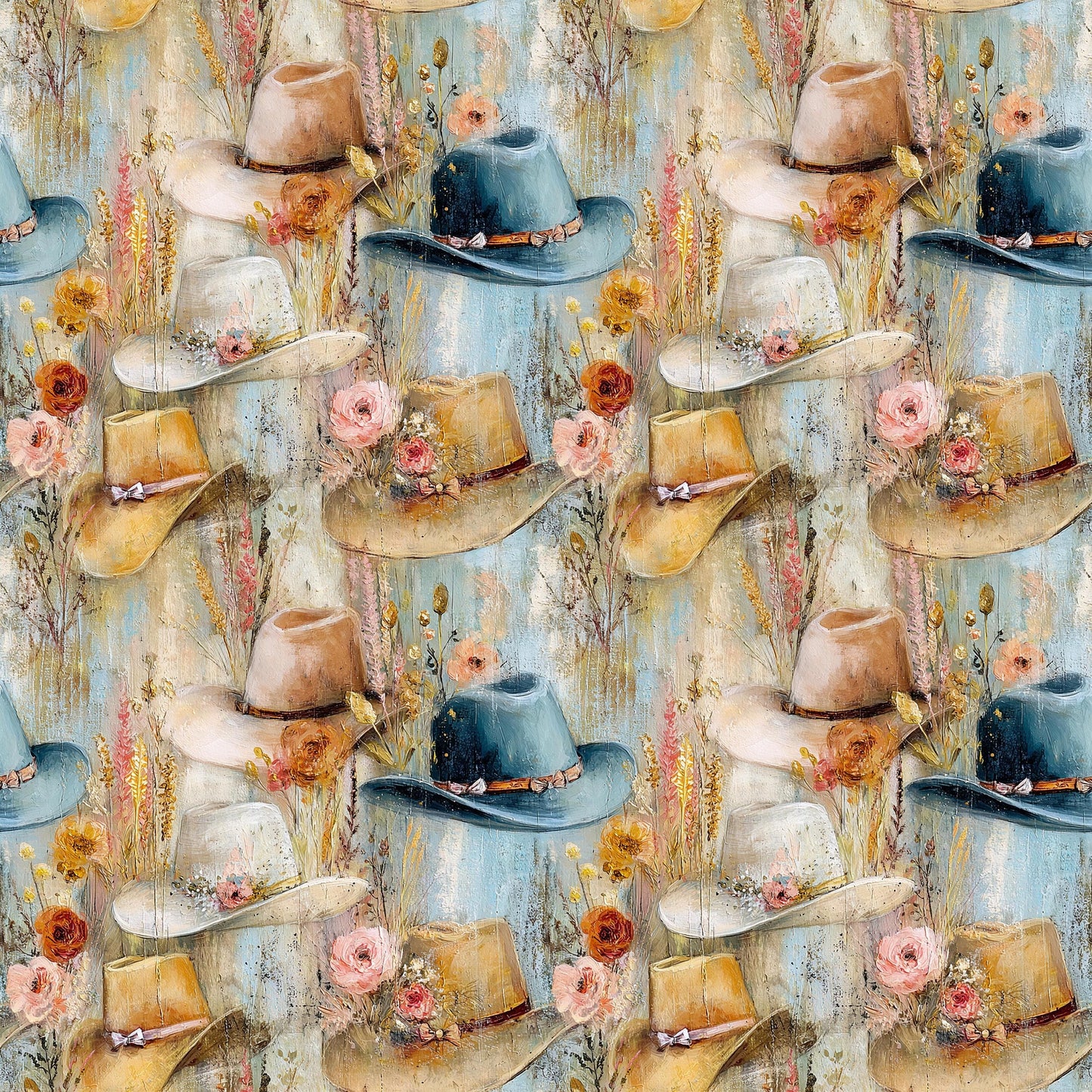 Coquette Cowgirl Painted Hats Fabric - Shop now at American Fabric Prints