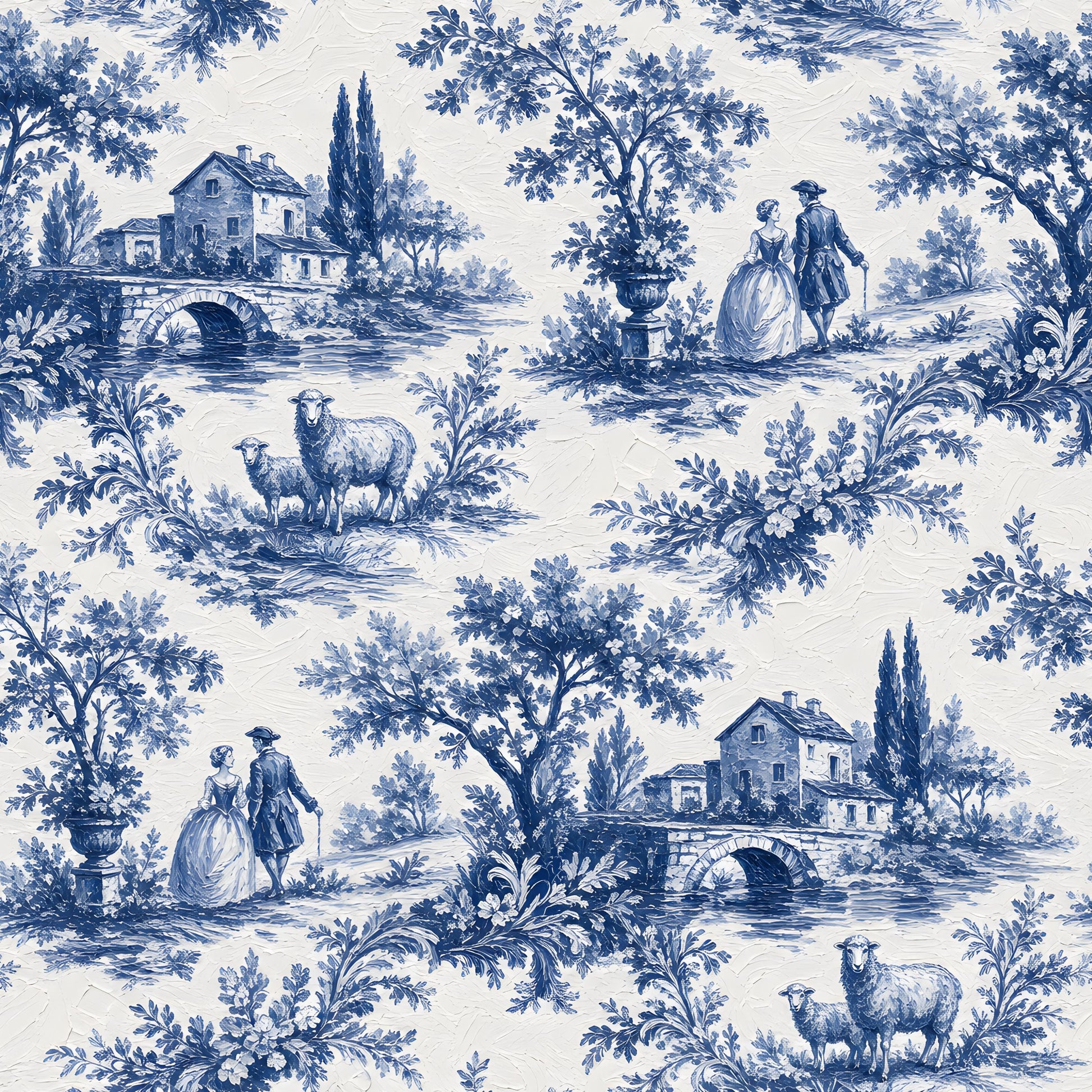 Cottage Sheep Blue Toile Fabric - Shop now at American Fabric Prints