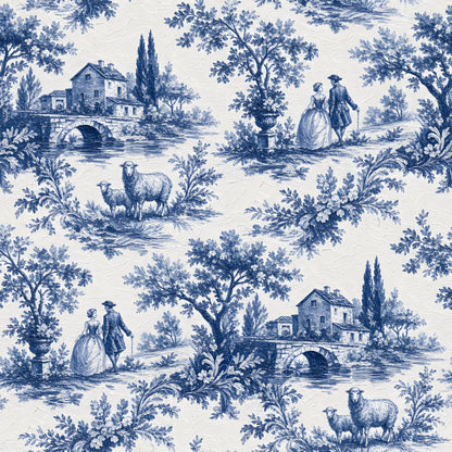 Cottage Sheep Blue Toile Fabric - Shop now at American Fabric Prints