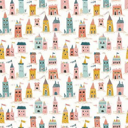 Folk Art Sand Castles Fabric - Shop now at American Fabric Prints