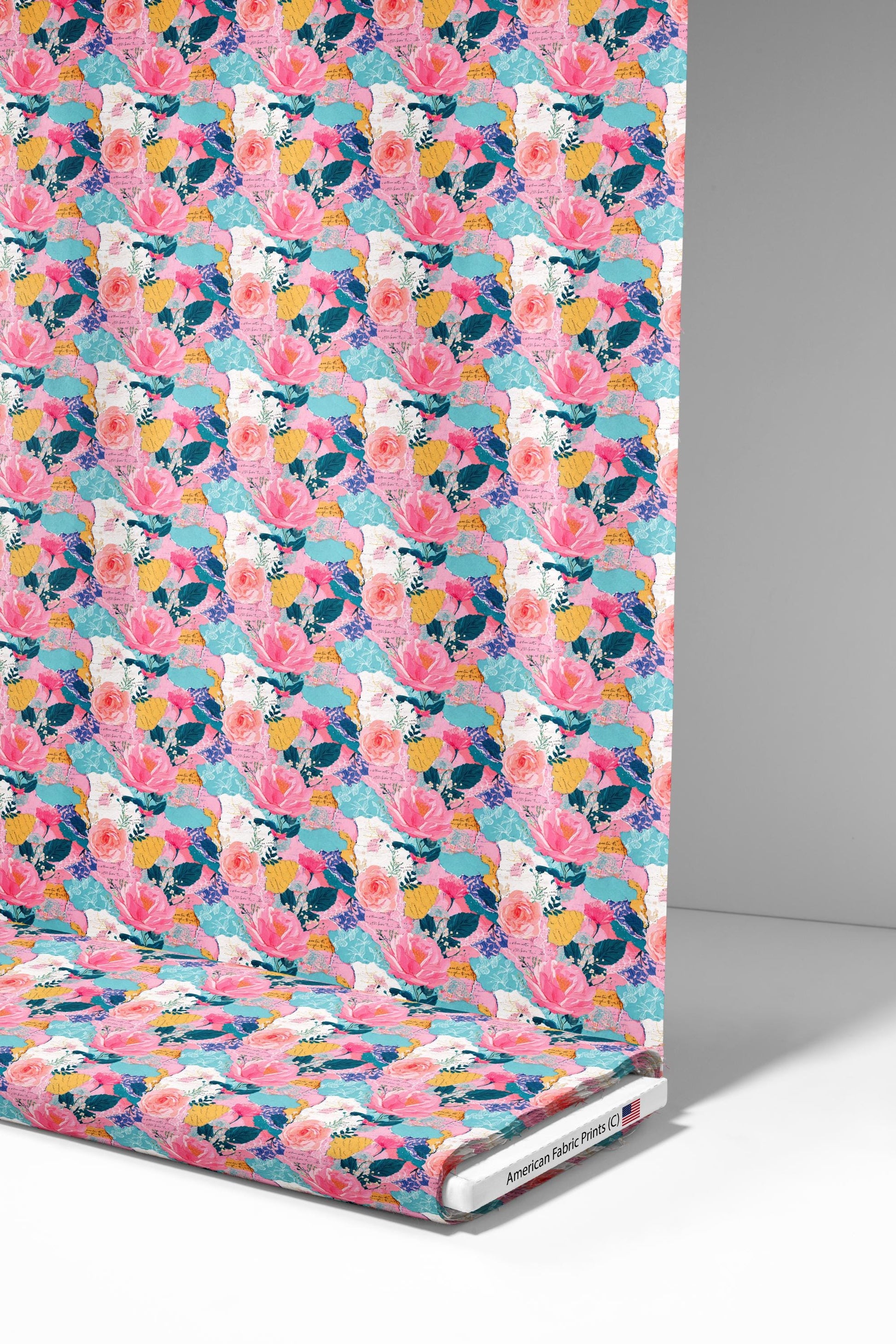 Boho Collage Floral+Letters Fabric - Shop now at American Fabric Prints
