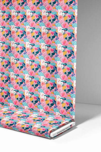 Boho Collage Floral+Letters Fabric - Shop now at American Fabric Prints