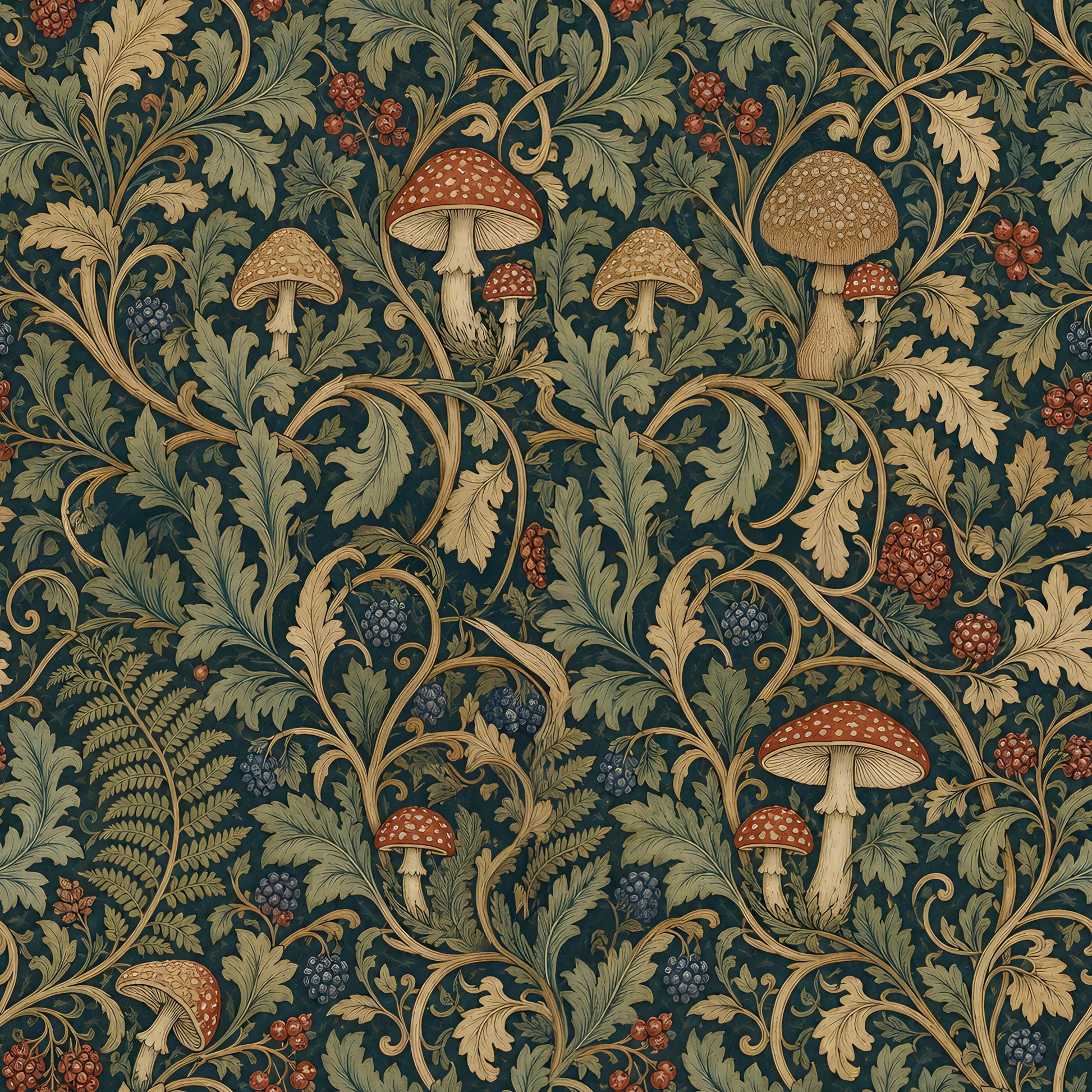 Victorian Mushrooms and Berries Fabric - Shop now at American Fabric Prints