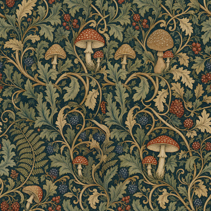 Victorian Mushrooms and Berries Fabric - Shop now at American Fabric Prints