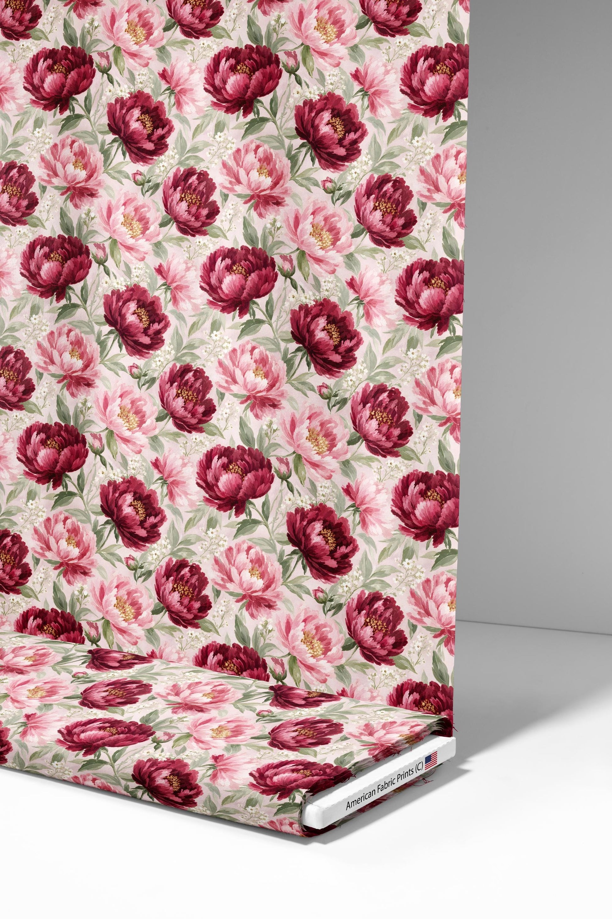 Burgundy Pink Peony Floral Fabric - Shop now at American Fabric Prints