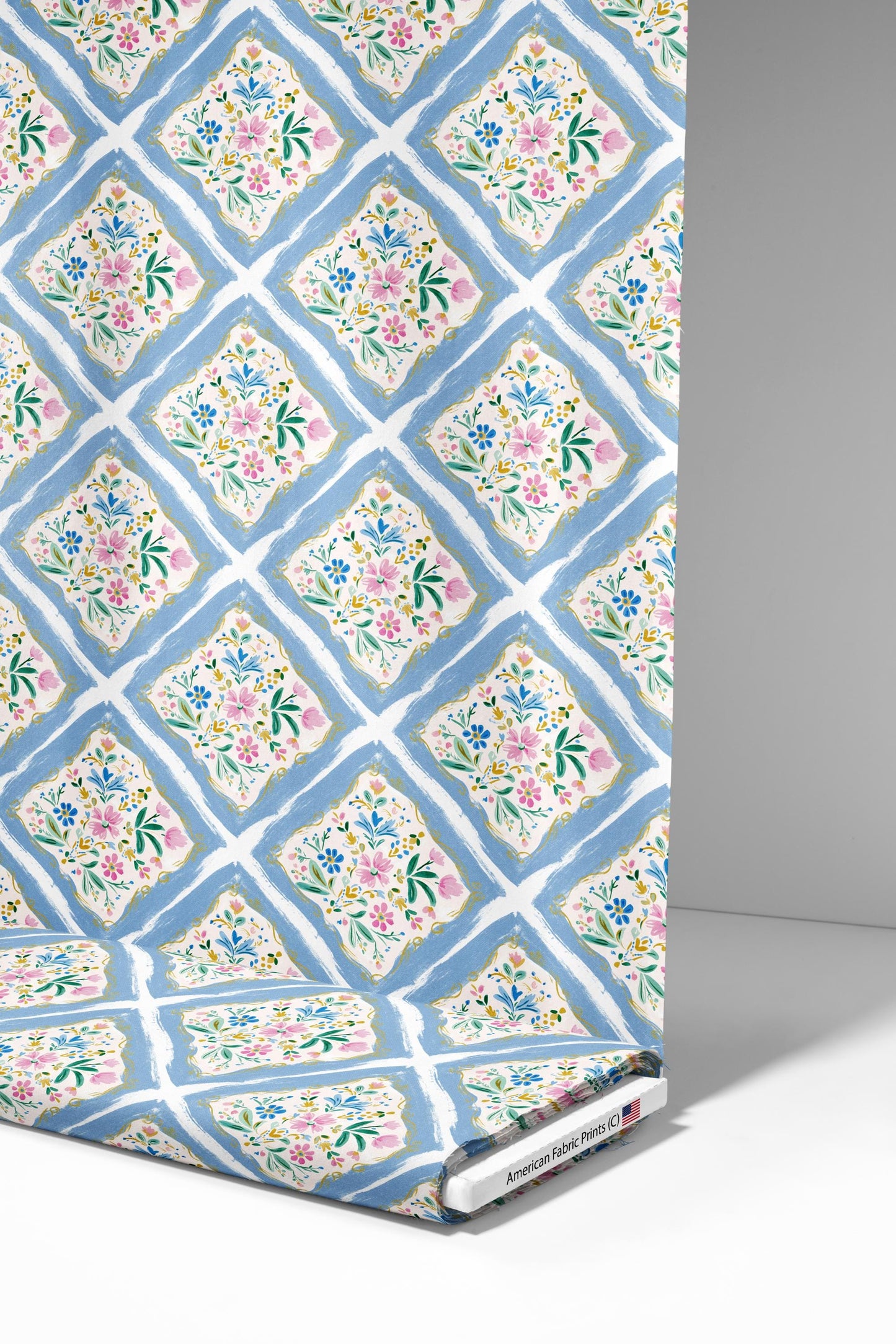 Blue Lattice Tile Fabric - Shop now at American Fabric Prints