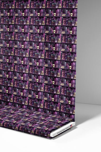 Purple Book Shelves Fabric - Shop now at American Fabric Prints